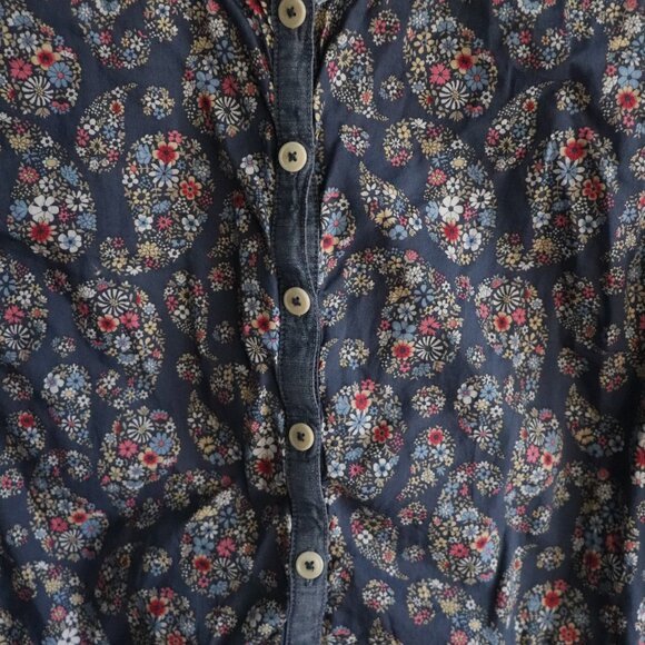 Aigle Womens Blue Sz S Buttoned Henley Short Sleeve Paisley Casual Tunic Top - Picture 6 of 14